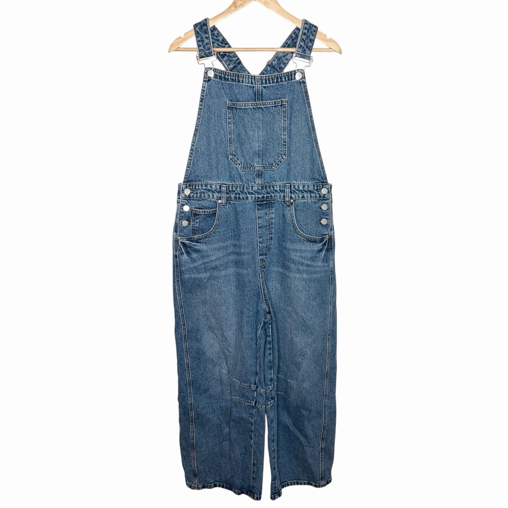 Cider Denim Wide Leg Bib Overalls Womens Size L Jean Medium Wash Blue Retro